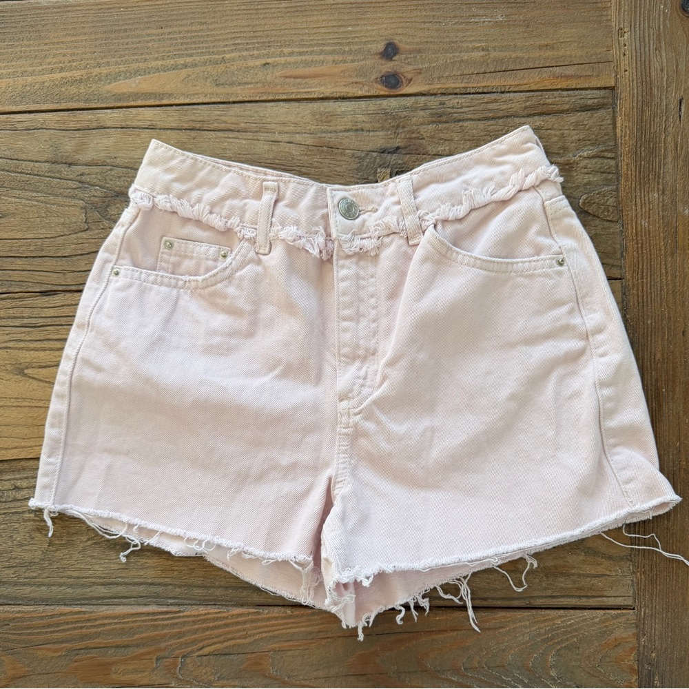 Topshop Light‎ Pink Frayed Jean Shorts